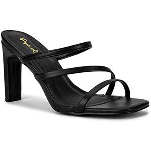 Qupid Kaylee Mules for Women - Faux Leather Open Toe Slip On Heels